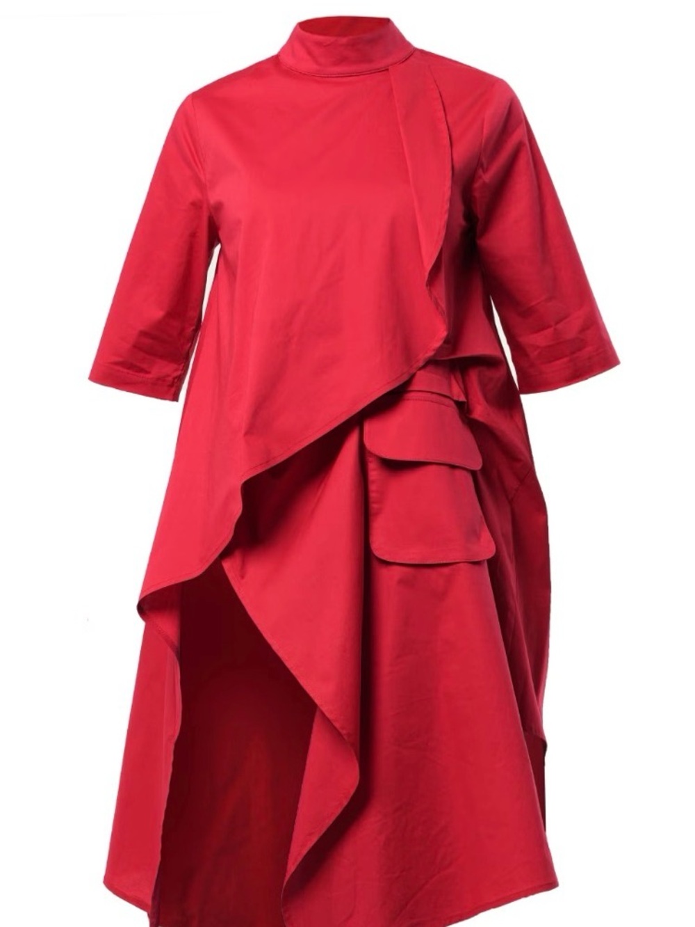 Asymmetrical Draped Dress in Deep Red - handmade by Metamorphoza - Picture 7 of 9